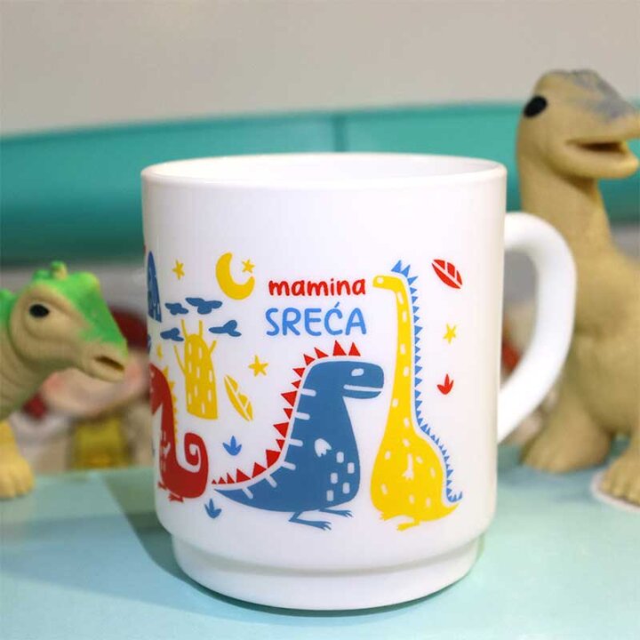 ŠALICA OPAL S TISKOM 290 ml DJEČJI MOTIV DINOSAURI Mamina sreća, tatin ponos