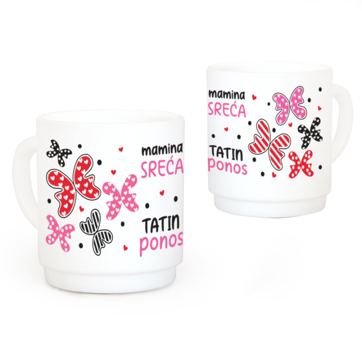 ŠALICA OPAL S TISKOM 290 ml DJEČJI MOTIV LEPTIRIĆI Mamina sreća, tatin ponos
