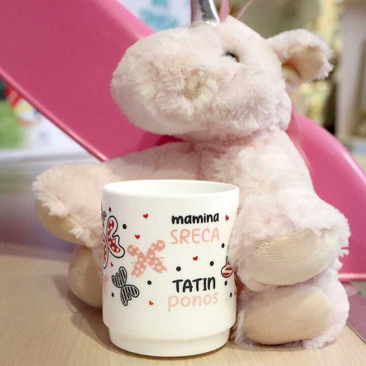 ŠALICA OPAL S TISKOM 290 ml DJEČJI MOTIV LEPTIRIĆI Mamina sreća, tatin ponos