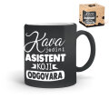 ŠALICA KERAMIČKA S TISKOM U POKLON KUTIJI GLITER ANTRACIT - Kava jedini asistent