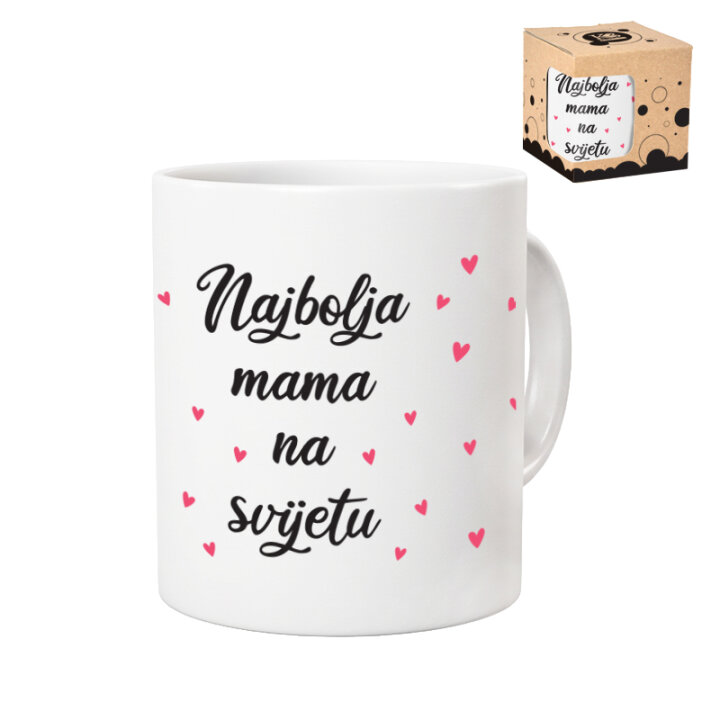 ŠALICA KERAMIČKA S TISKOM BIJELA U POKLON KUTIJI 300 ml-Najbolja mama na svijetu