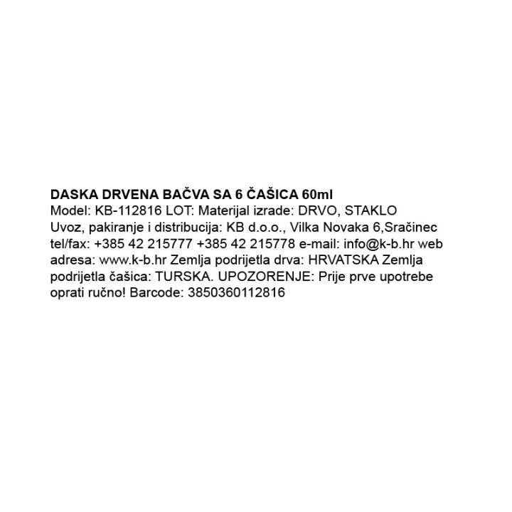 DASKA DRVENA BAČVA SA 6 ČAŠICA 60ml
