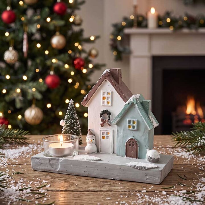 SVIJEĆNJAK BOŽIĆNO SELO 16 cm - SORT