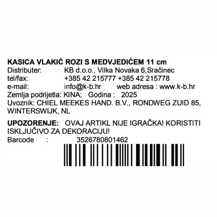 KASICA VLAKIĆ ROZI S MEDVJEDIĆEM 11 cm