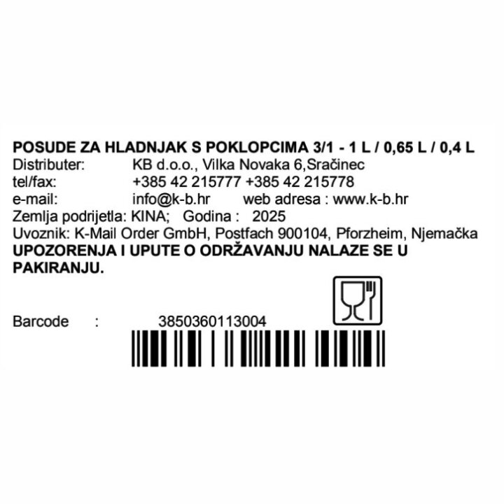 POSUDE ZA HLADNJAK S POKLOPCIMA 3/1 - 1 L / 0,65 L / 0,4 L