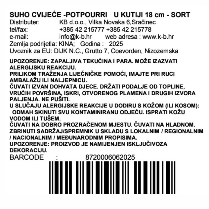SUHO CVIJEĆE -POTPOURRI  U KUTIJI 18 cm - SORT