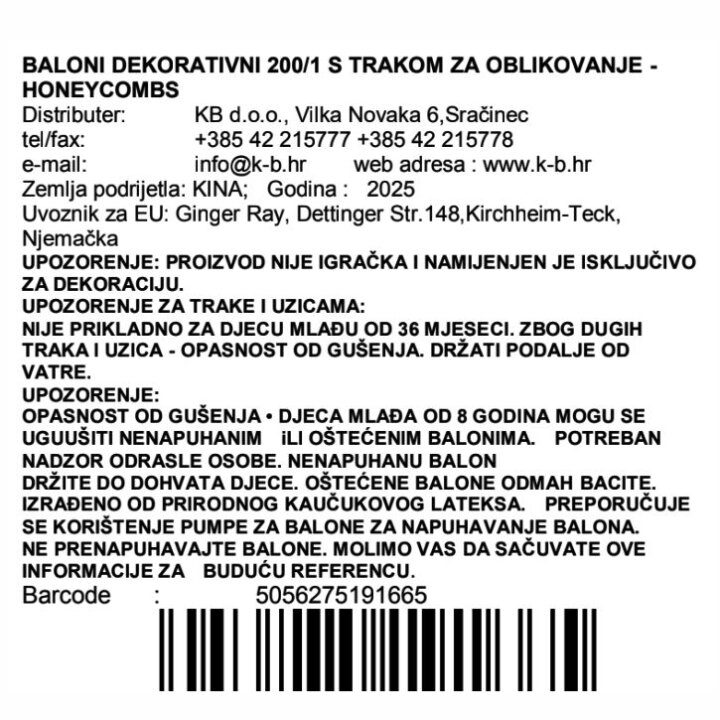 BALONI DEKORATIVNI 200/1 S TRAKOM ZA OBLIKOVANJE - HONEYCOMBS