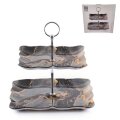 STAKLENI DEKORATIVNI ETAŽER 2 NIVOA MIDNIGHT MARBLE 25,5 / 20 cm