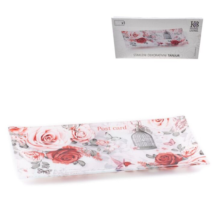 STAKLENI DEKORATIVNI TANJUR ČETVRTASTI ROYAL GARDEN 33x16 cm