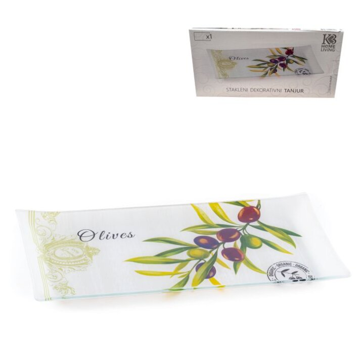STAKLENI DEKORATIVNI TANJUR OLIVE HARMONY ČETVRTASTI 33x16 cm