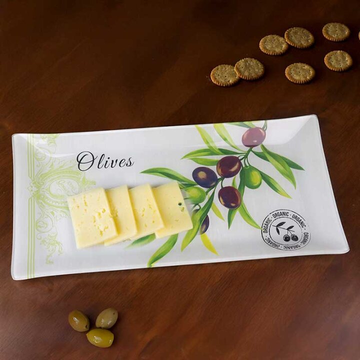 STAKLENI DEKORATIVNI TANJUR OLIVE HARMONY ČETVRTASTI 33x16 cm