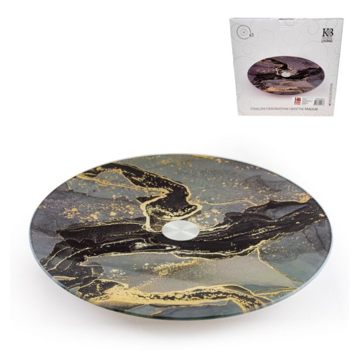 STAKLENI DEKORATIVNI OKRETNI TANJUR MIDNIGHT MARBLE 30,5 cm