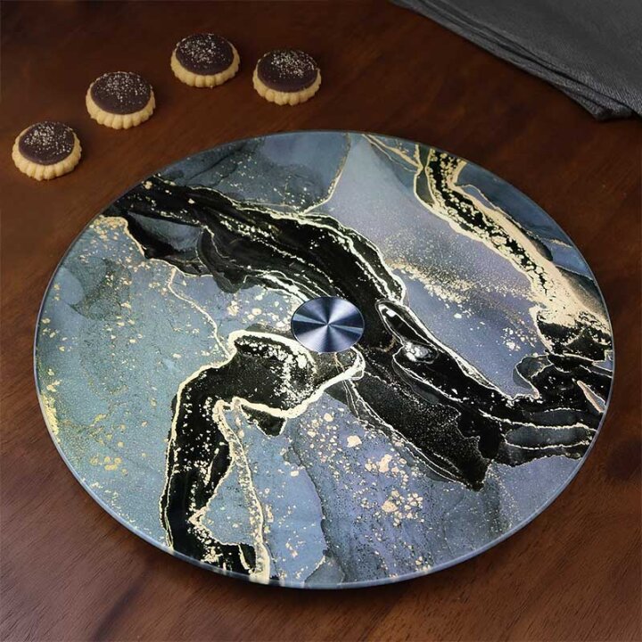 STAKLENI DEKORATIVNI OKRETNI TANJUR MIDNIGHT MARBLE 30,5 cm