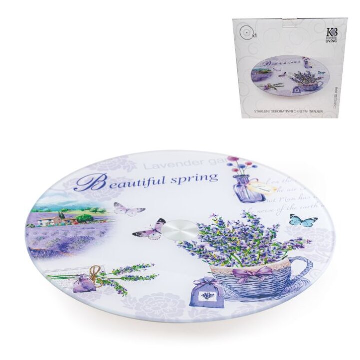 STAKLENI DEKORATIVNI OKRETNI TANJUR LAVENDER SPRING 30,5 cm