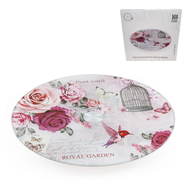 STAKLENI DEKORATIVNI OKRETNI TANJUR ROYAL GARDEN 30,5 cm