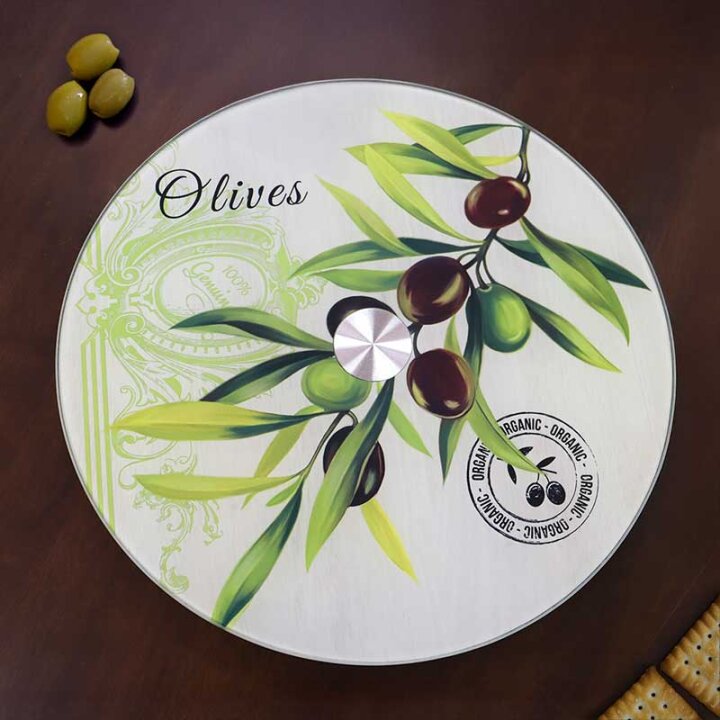 STAKLENI DEKORATIVNI OKRETNI TANJUR OLIVE HARMONY 30,5 cm