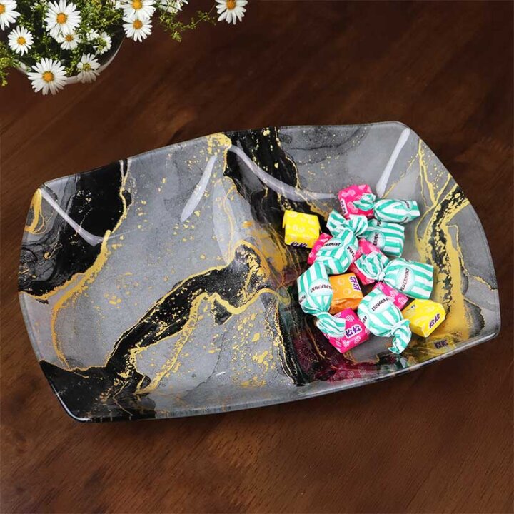 STAKLENA DEKORATIVNA ZDJELICA S PREGRADOM MIDNIGHT MARBLE 28 cm