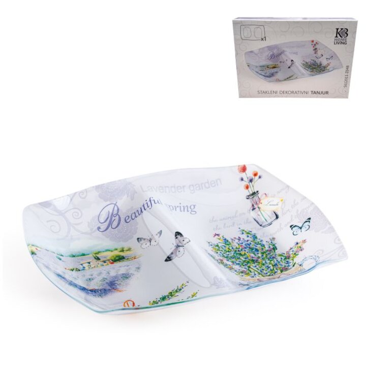 STAKLENA DEKORATIVNA ZDJELICA S PREGRADOM LAVENDER SPRING 28 cm