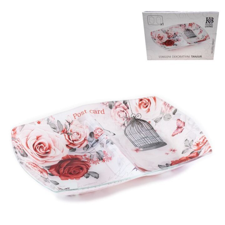 STAKLENA DEKORATIVNA ZDJELICA S PREGRADOM ROYAL GARDEN 28 cm