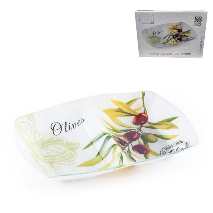 STAKLENA DEKORATIVNA ZDJELICA S PREGRADOM OLIVE HARMONY 28 cm
