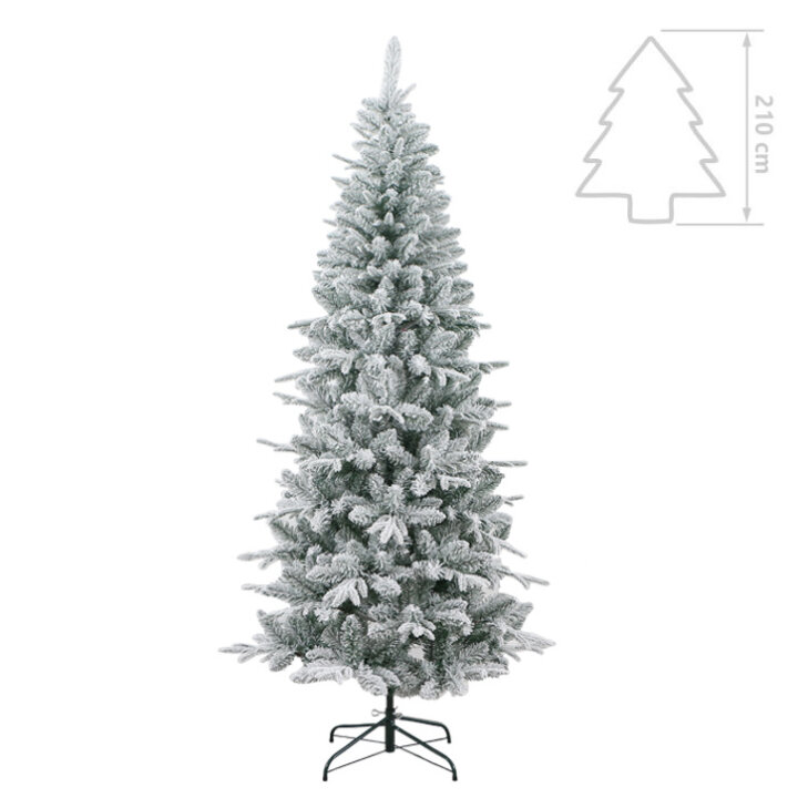 BOŽIĆNO DRVCE SLIM LUXE SA SNIJEGOM I METALNIM STALKOM 210 cm