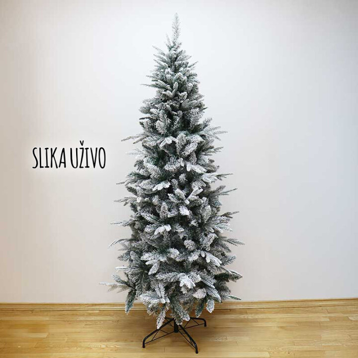 BOŽIĆNO DRVCE SLIM LUXE SA SNIJEGOM I METALNIM STALKOM 240 cm