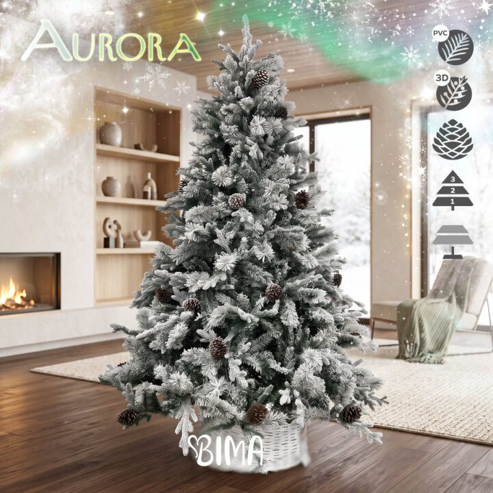 BOŽIĆNO DRVCE AURORA SA SNIJEGOM, ČEŠERIMA I METALNIM STALKOM 210 cm