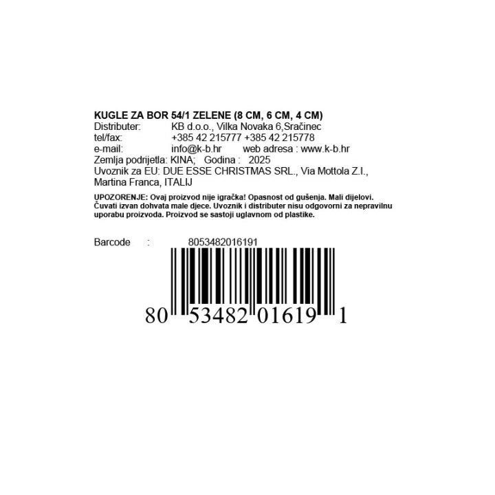 KUGLE ZA BOR 54/1 ZELENE (8 CM, 6 CM, 4 CM)