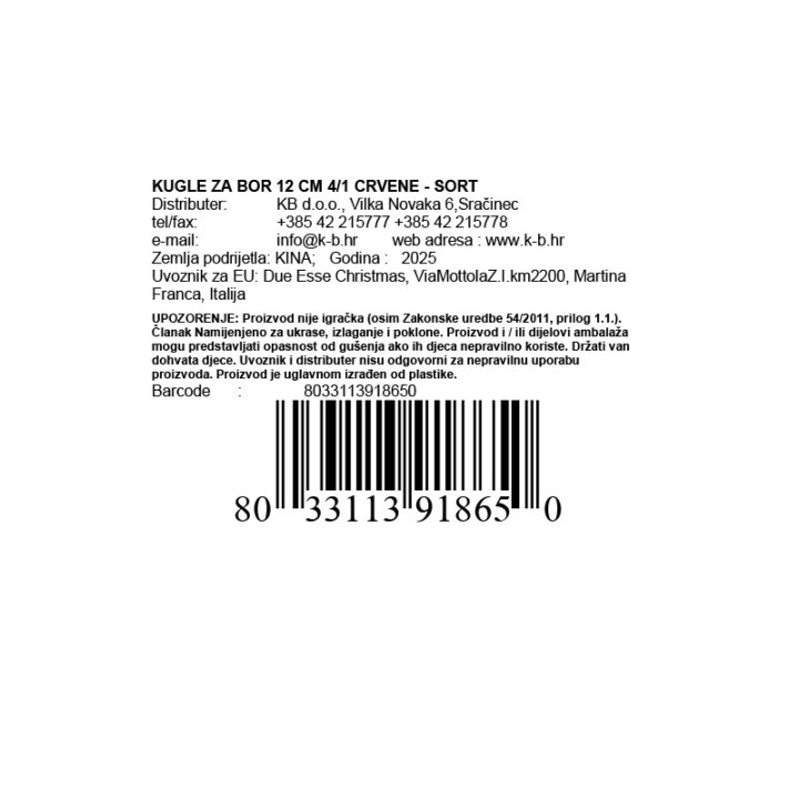 KUGLE ZA BOR 12 CM 4/1 CRVENE - SORT