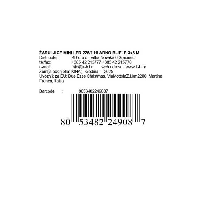 ŽARULJICE MINI LED ZAVJESA 225/1 HLADNO BIJELE 3x3 M