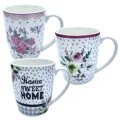 ŠALICA PORCULANSKA ROSIE 330 mL - CVJETNI DEKOR / NATPIS - SORT