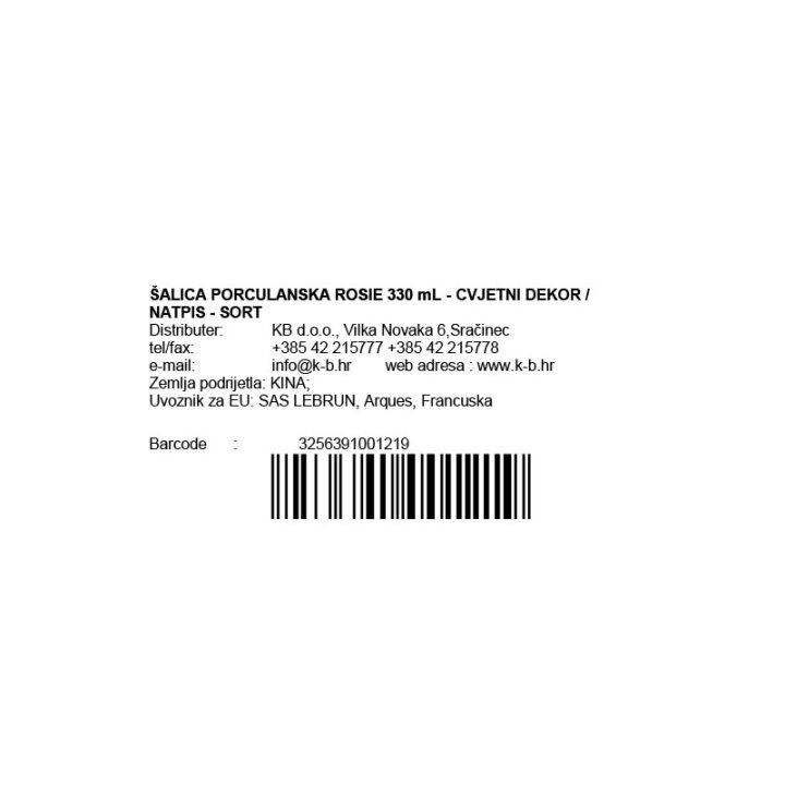 ŠALICA PORCULANSKA ROSIE 330 mL - CVJETNI DEKOR / NATPIS - SORT