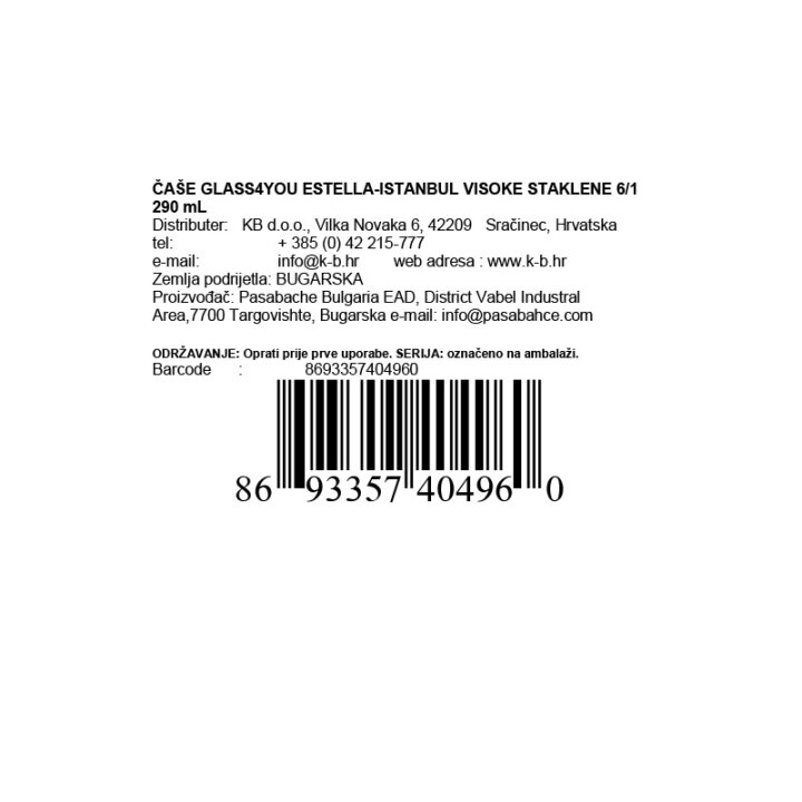 ČAŠE GLASS4YOU ESTELLA-ISTANBUL VISOKE STAKLENE 6/1 290 mL