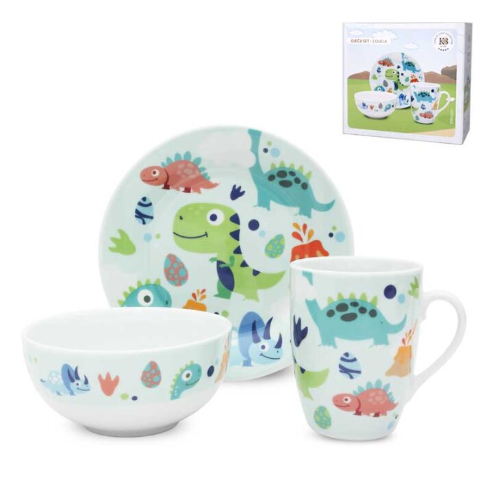 DJEČJI SET ZA JELO 3 DIJELNI PORCULANSKI- DINOSAURI