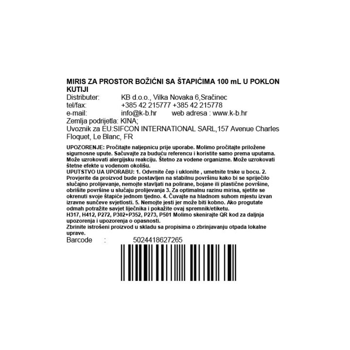 MIRIS ZA PROSTOR BOŽIĆNI SA ŠTAPIĆIMA 100 mL U POKLON KUTIJI