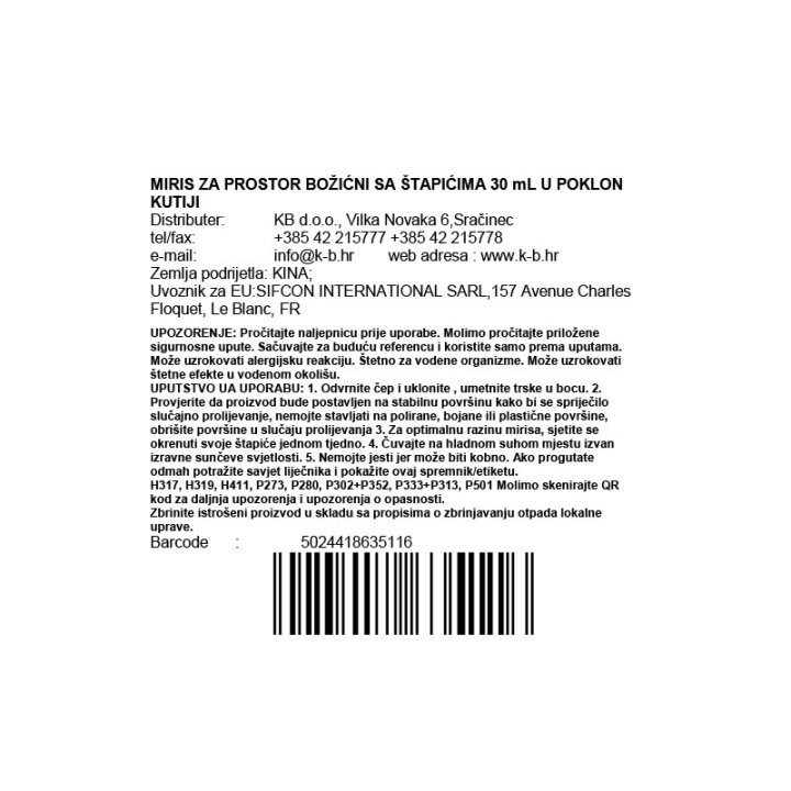 MIRIS ZA PROSTOR BOŽIĆNI SA ŠTAPIĆIMA 30 mL U POKLON KUTIJI