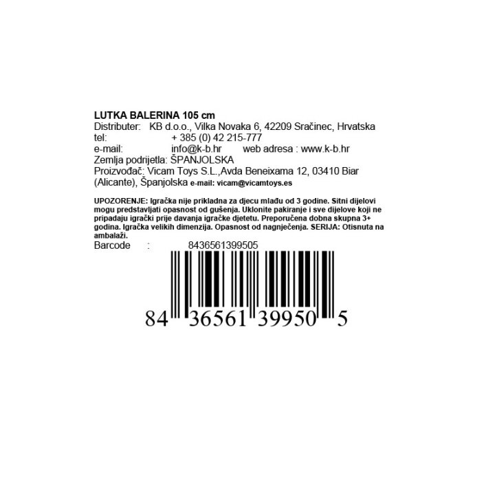 LUTKA BALERINA 105 cm