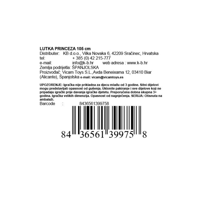 LUTKA PRINCEZA 105 cm