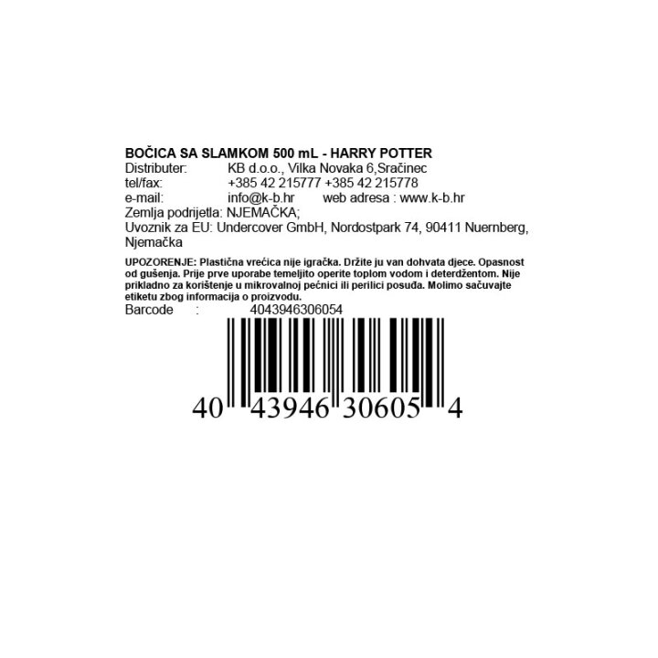 BOČICA SA SLAMKOM 500 mL - HARRY POTTER