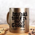 ŠALICA KERAMIČKA S TISKOM U POKLON KUTIJI GLITER ZLATNA TOČKICE Izgledaš super..
