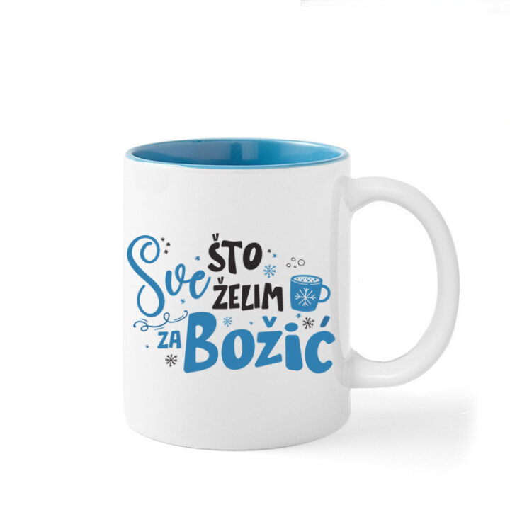 ŠALICA KERAMIČKA S TISKOM BIJELO-PLAVA 300 ml - Sve što želim za Božić