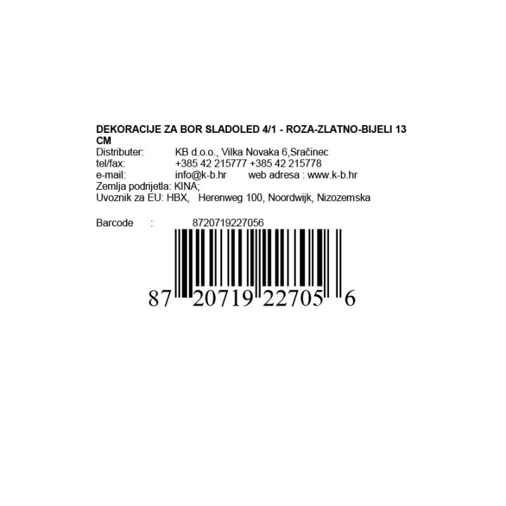 DEKORACIJE ZA BOR SLADOLED 4/1 - ROZA-ZLATNO-BIJELI 13 CM