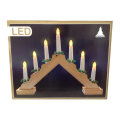 SVIJEĆNJAK SA 7 LED SVIJEĆA NA BATERIJE DRVENO-ZLATNI 39x31 cm