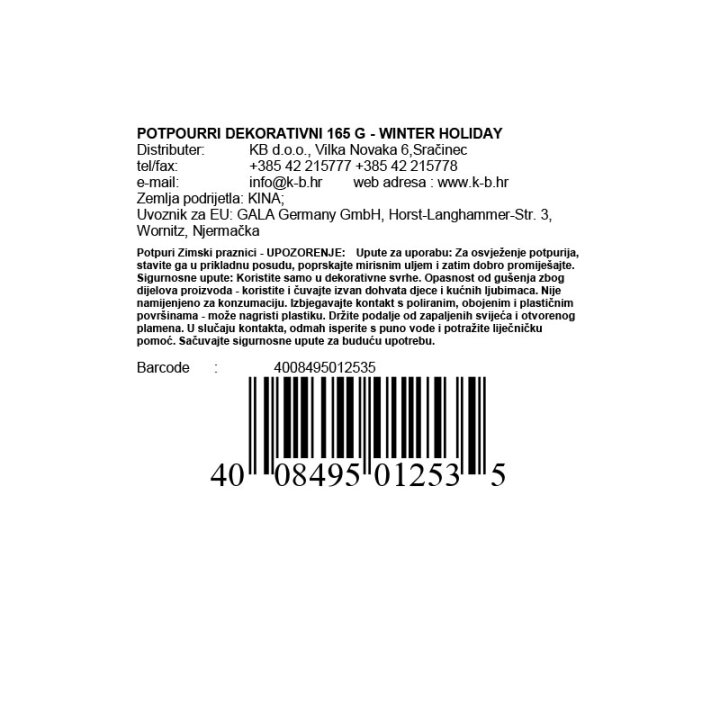 POTPOURRI DEKORATIVNI 165 G - WINTER HOLIDAY