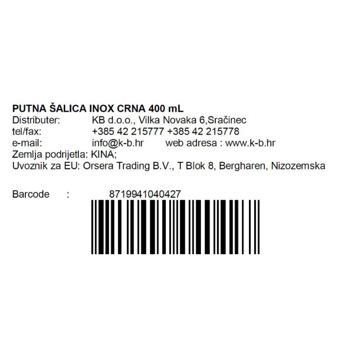 PUTNA ŠALICA INOX VAKUUMSKA CRNA 400 mL