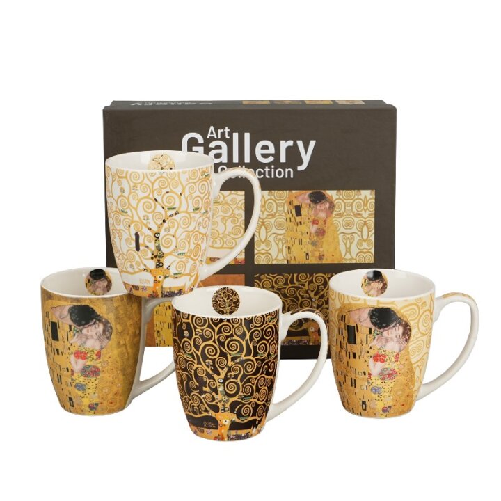 ŠALICE PORCULANSKE 4/1 360 mL U POKLON KUTIJI - THE KISS BROWN GUSTAV KLIMT