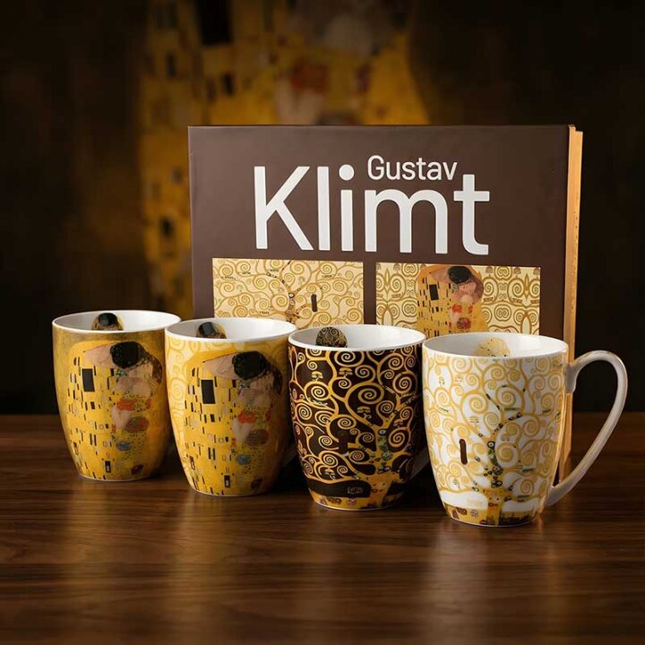 ŠALICE PORCULANSKE 4/1 360 mL U POKLON KUTIJI - THE KISS BROWN GUSTAV KLIMT