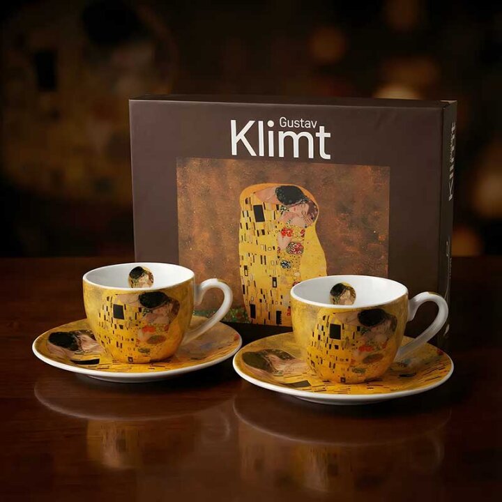ŠALICE ZA KAVU PORCULANSKE 2/1 110 ML U POKLON KUTIJI - THE KISS BY GUSTAV KLIMT