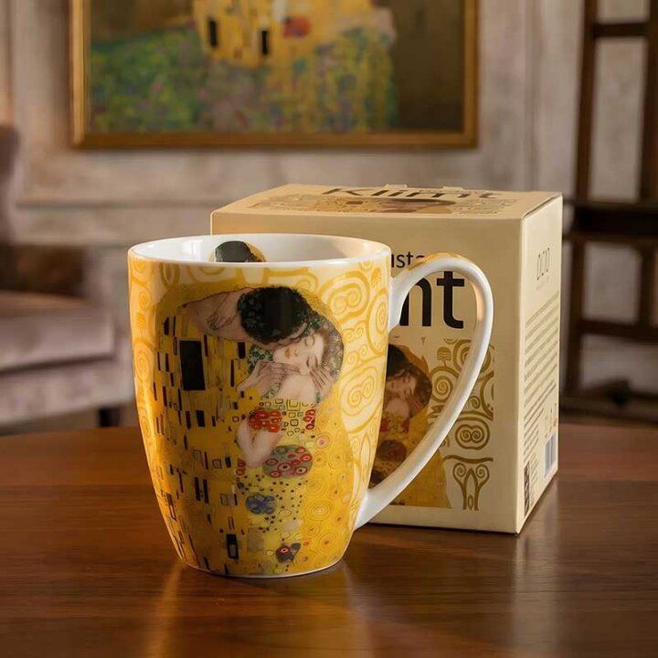 ŠALICA PORCULANSKA 360 mL U POKLON KUTIJI - THE KISS ECRU BY GUSTAV KLIMT