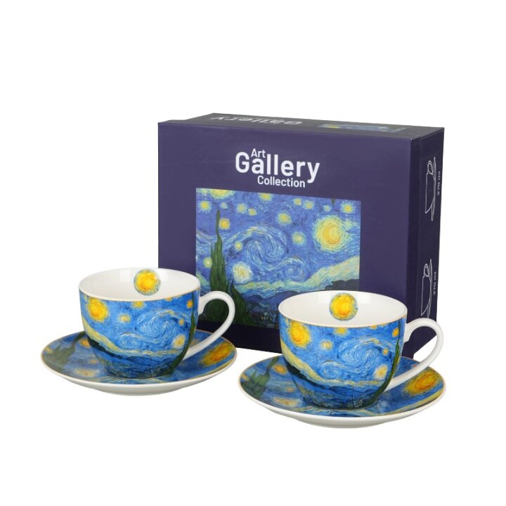 ŠALICE ZA KAVU PORCULANSKE 2/1 270 ML U POKLON KUTIJI - STARRY NIGHT V. VAN GOGH